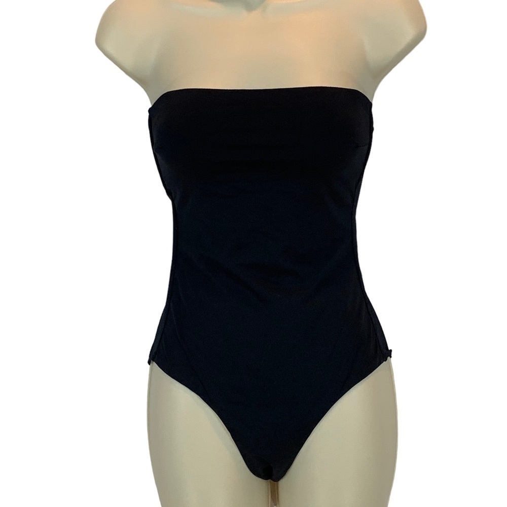 Sea Level High Leg Bandeau Removable Straps One Piece Swimsuit - Black - size 4